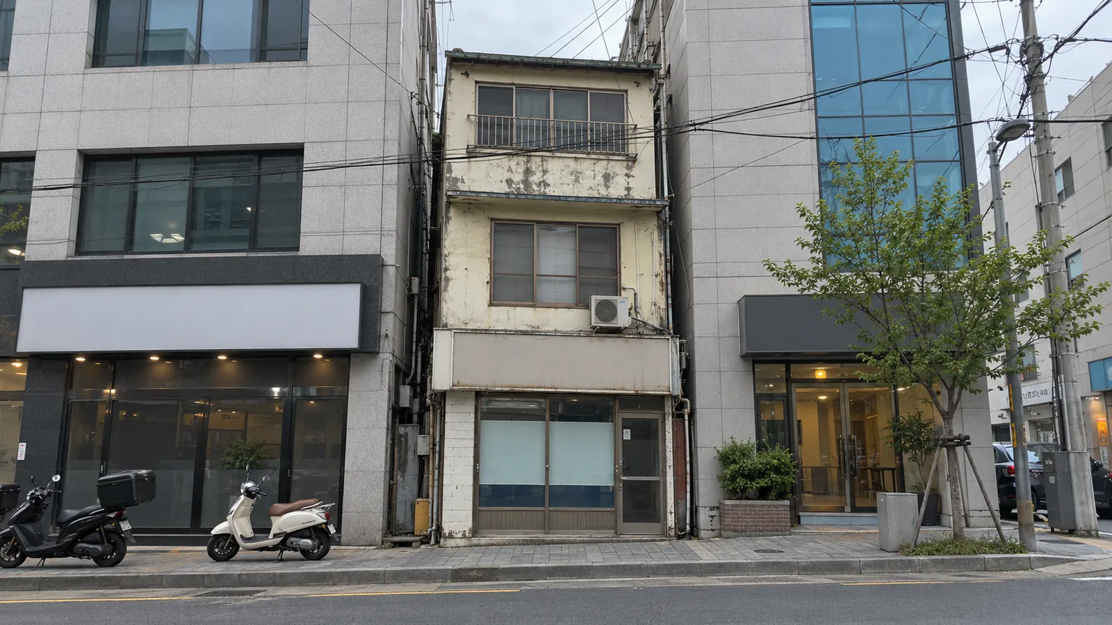 부산 OO동 옆 건물과 붙어 선 해체 대상 건물 예시